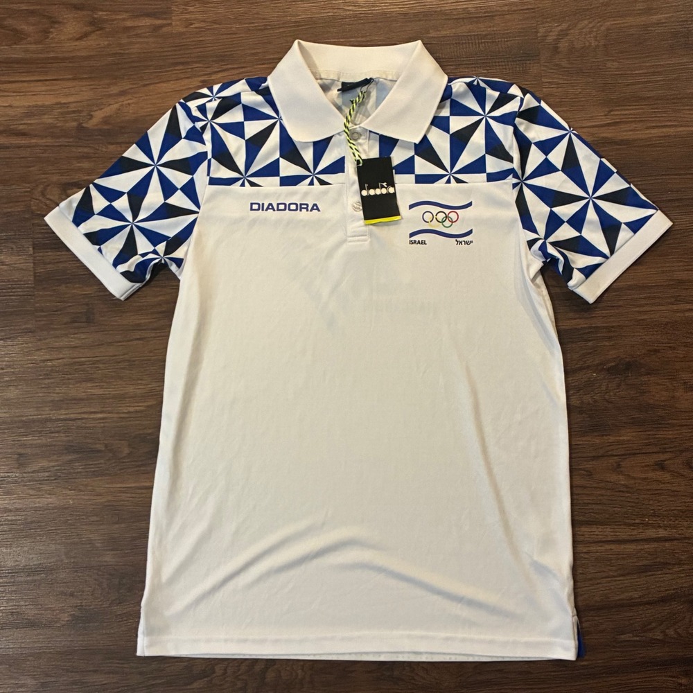 Diadora Polo Shirt Mens Medium White NEW 2017 Maccabiah Games Israel Olympic